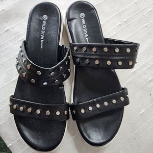 Wild diva black studded slide sandal size 10